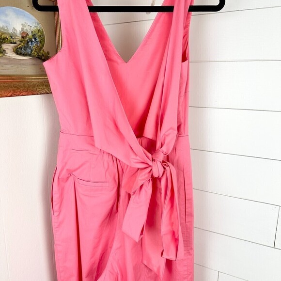 J.Crew Wrap Tie Jumpsuit in Stretch Poplin Size 2 Bright Coral Wide Leg Cropped - Picture 6 of 10